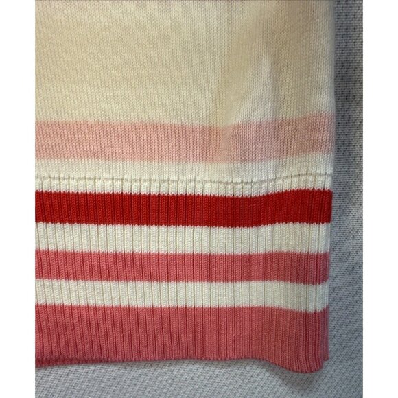 Talbots Womens Knit Sweater Large Cream Pink Striped Short Sleeve Preppy - Picture 9 of 14